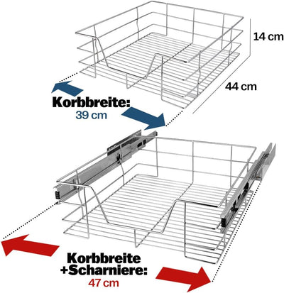 CASARIA® Teleskopschublade 50cm Verchromt 25kg Belastbar Korbauszug Vollauszug mit Zubehör Haushalt