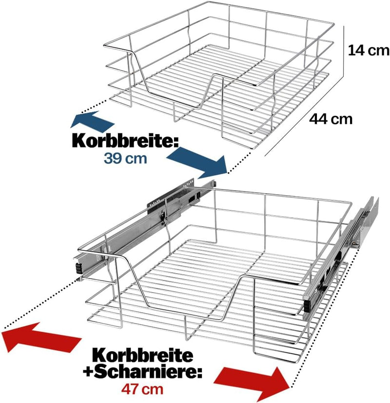 CASARIA® Teleskopschublade 50cm Verchromt 25kg Belastbar Korbauszug Vollauszug mit Zubehör Haushalt