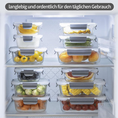 GENICOOK 24 Stück Glas Frischhaltedosen mit Deckel Glas Vorratsdosen Set für Lebensmittel,Glas Meal