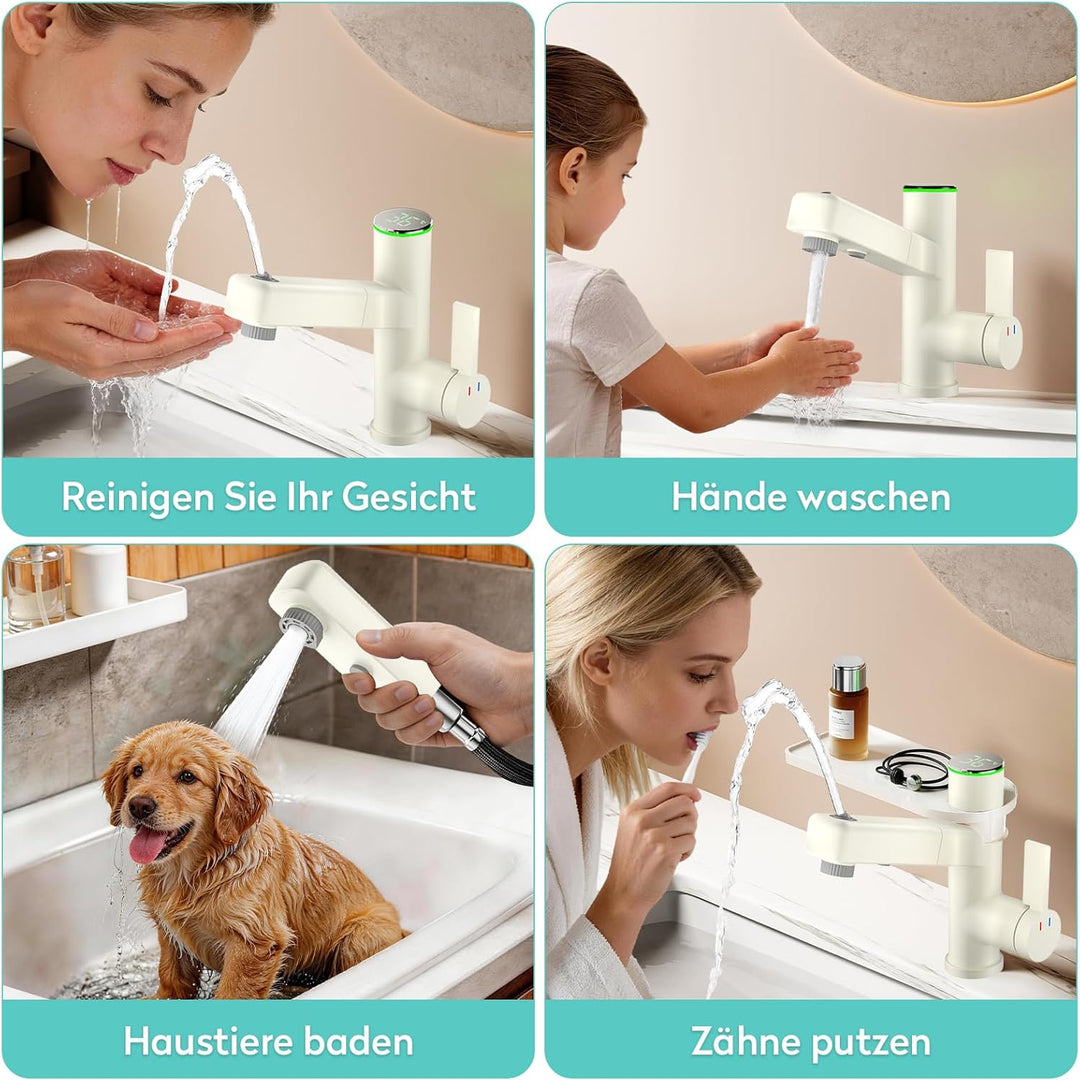 KAIYING Einhebelmischer Waschtischarmatur mit Herausziehbarer Brause, Bad Wasserhahn Ausziehbar mit