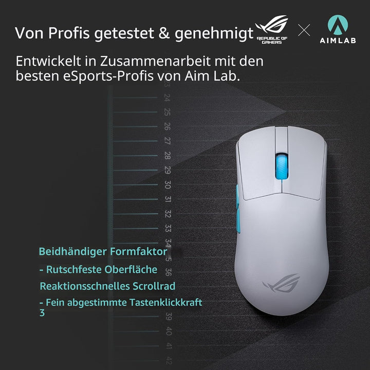 ASUS ROG Harpe Ace Aim Lab Edition White RGB Gaming Maus weiss (kabellos, 2,4 GHz RF, Bluetooth, USB