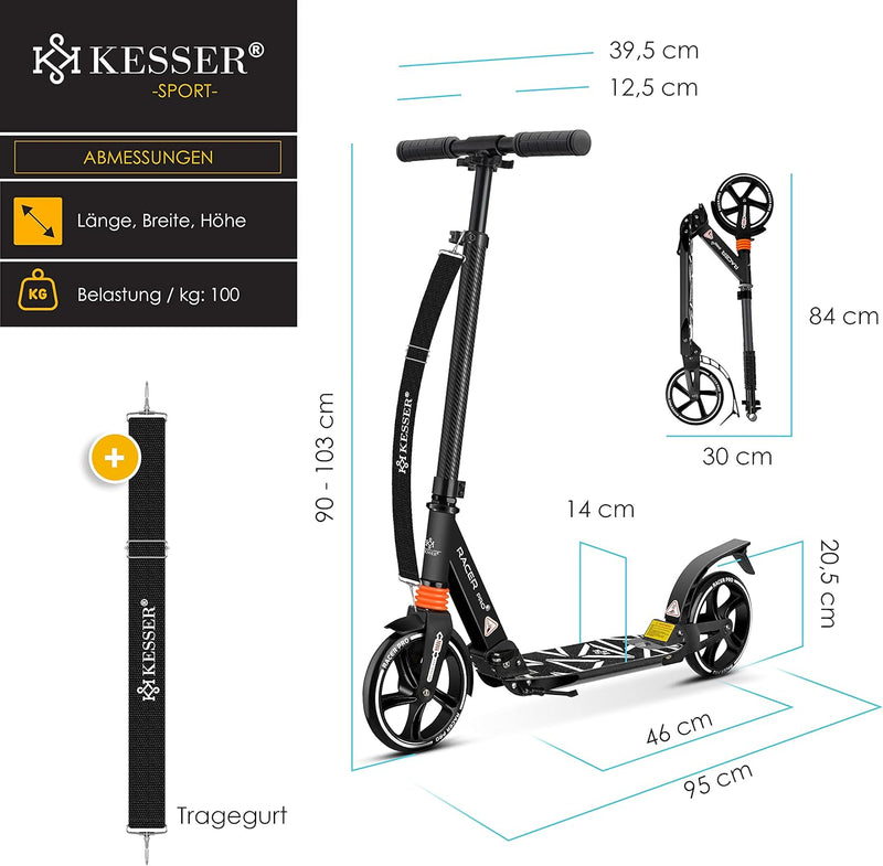 KESSER® Cityroller Scooter 205mm Räder PU Big Wheel - Pro-S Tretroller mit Doppel Federung, City-Rol