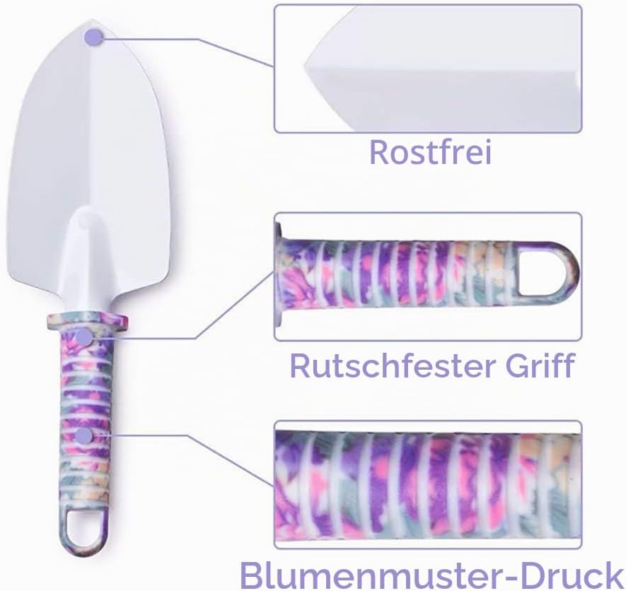 Queta 5 Stück Gartengeräte Set, Gartenwerkzeug Set mit rostfreiem Harrow Scissor Shovel Water Sprink