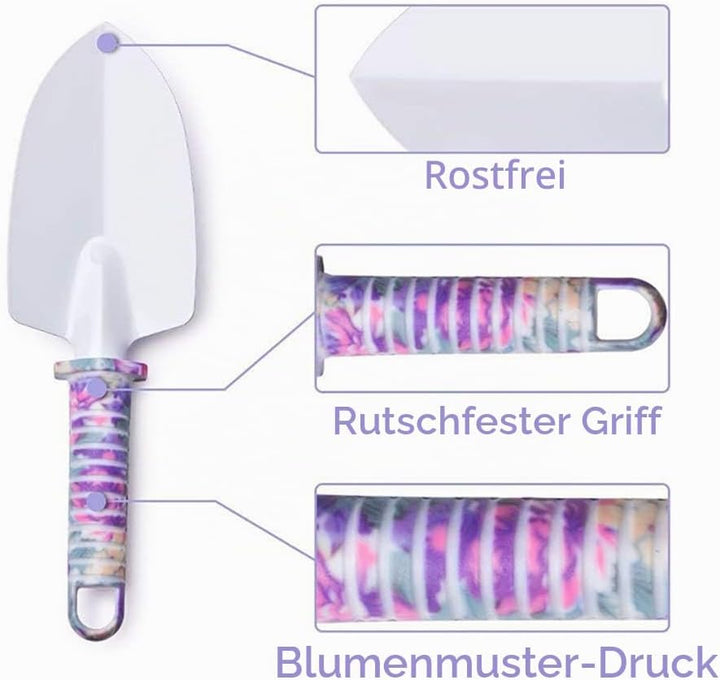 Queta 5 Stück Gartengeräte Set, Gartenwerkzeug Set mit rostfreiem Harrow Scissor Shovel Water Sprink