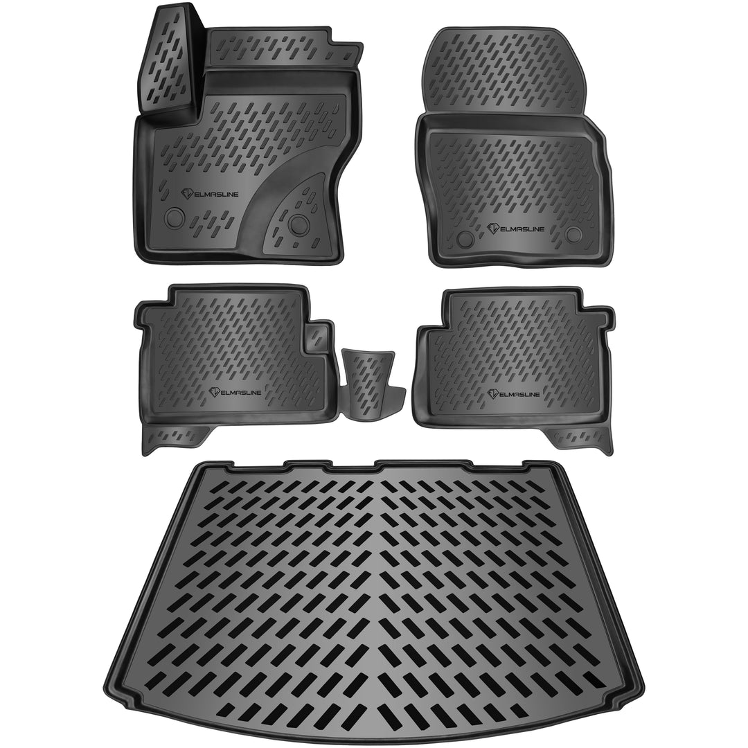 ELMASLINE Gummimatten & Kofferraumwanne Set für Ford KUGA 2 (II) 2012-2019 | Antirutsch mit hohem 5c