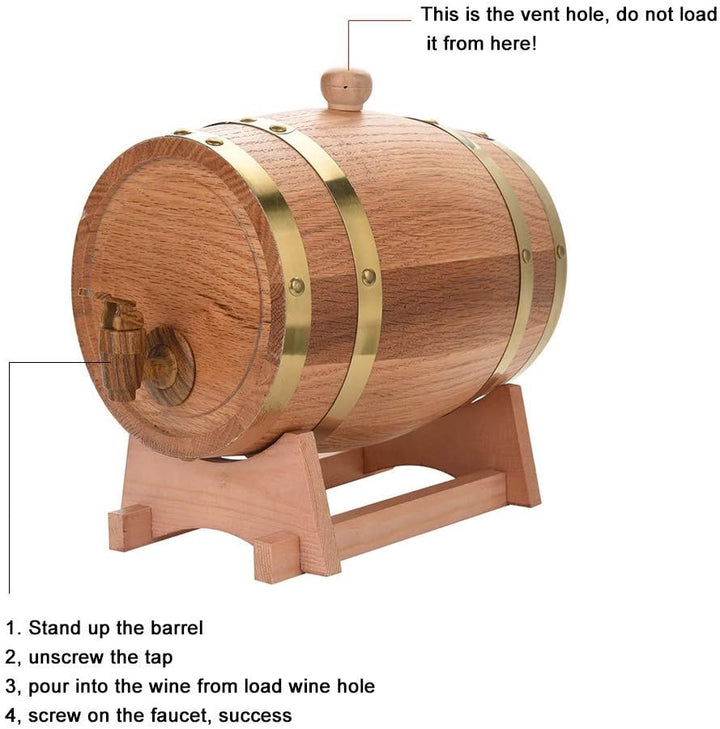 Vintage Eichenfass aus Holz, 3 l, Holz-Eichen-Fass mit Holzständer für Whiskey Rum Port