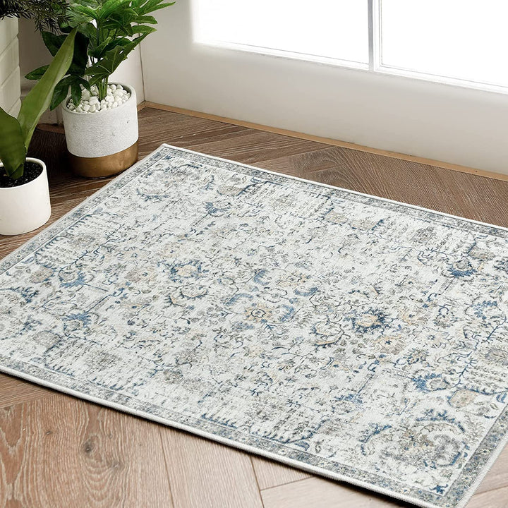 TOPICK Läufer 60x150cm Blau Teppiche Vintage Teppichläufer Flur Retro Faltbar Dünner Waschbar Teppic