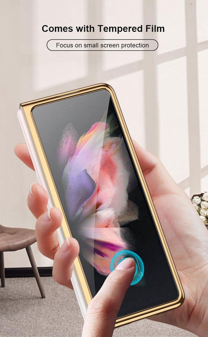 COQUE Galaxy Z Fold 4 5G Hülle,ultradünnes 9H Glas glänzend lackierte Handyhülle,Faltbare Handyhülle