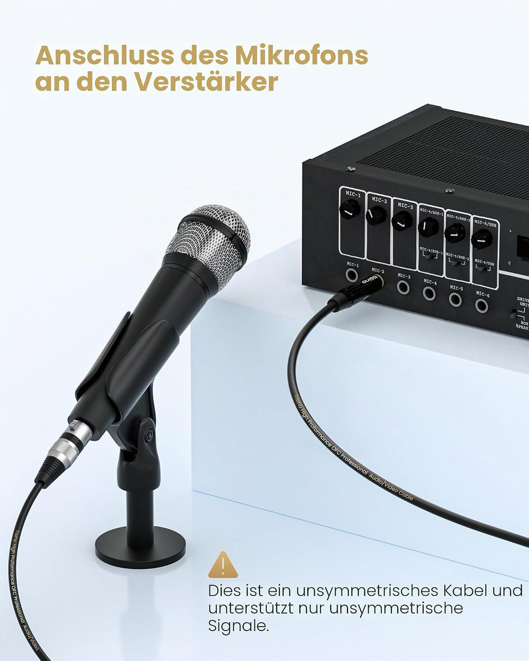 Tisino Mikrofonkabel, XLR-Buchse auf 6,35 mm, TS-Mono-Klinke, unsymmetrisches Mikrofonkabel für dyna