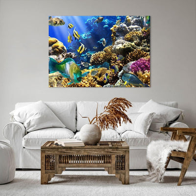 Bilder auf Leinwand 100x70cm Leinwandbild Korallenriff Ozean Krabbe Fisch Gross Wanddeko Bild Schlaf