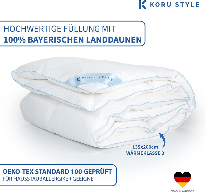 Koru Style Premium Daunen Bettdecke 135x200 cm – 100% Daunen – Winterdecke 135x200 cm – Daunendecke