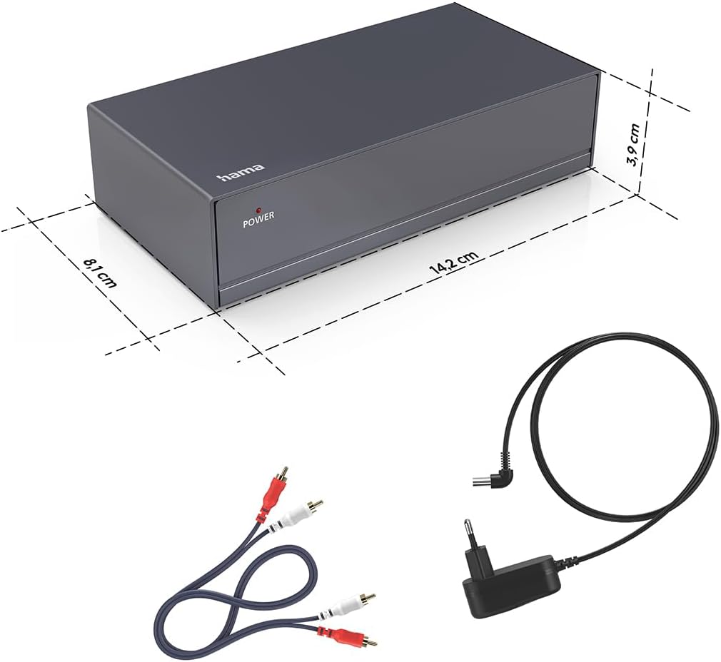 Hama Stereo Phono-Vorverstärker PA 506 (für Plattenspieler, inkl. Netzadapter 230V/50Hz, 3000mA, Cin