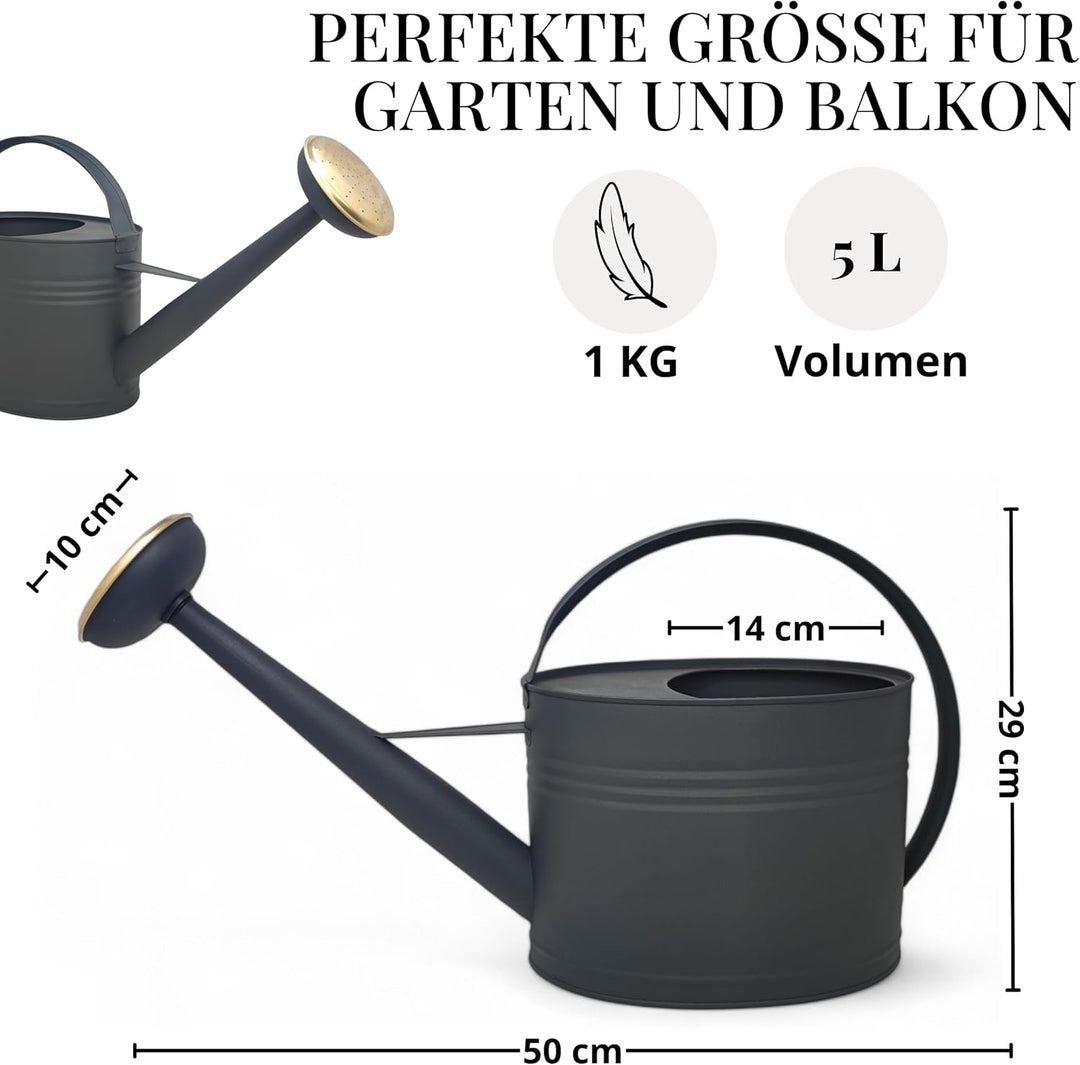 LIVLIG Giesskanne 5 Liter, Blumengiesskanne für Garten &amp; Balkon, Hochwertige Metallgiesskanne 5L aus