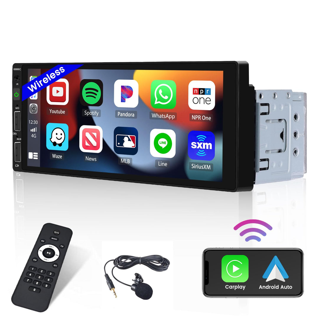 Hikity Autoradio 1 DIN mit Wireless Carplay Android Auto Mirror Link Auto Radio Touch Display mit 6,