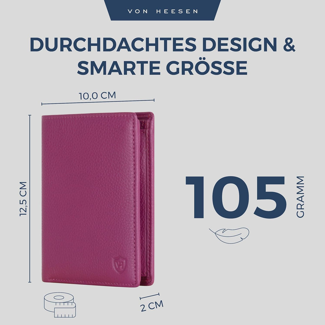 VON HEESEN Leder Geldbörse RFID Schutz I Echtleder Geldbeutel für Damen &amp; Herren I Portemonnaie Brie