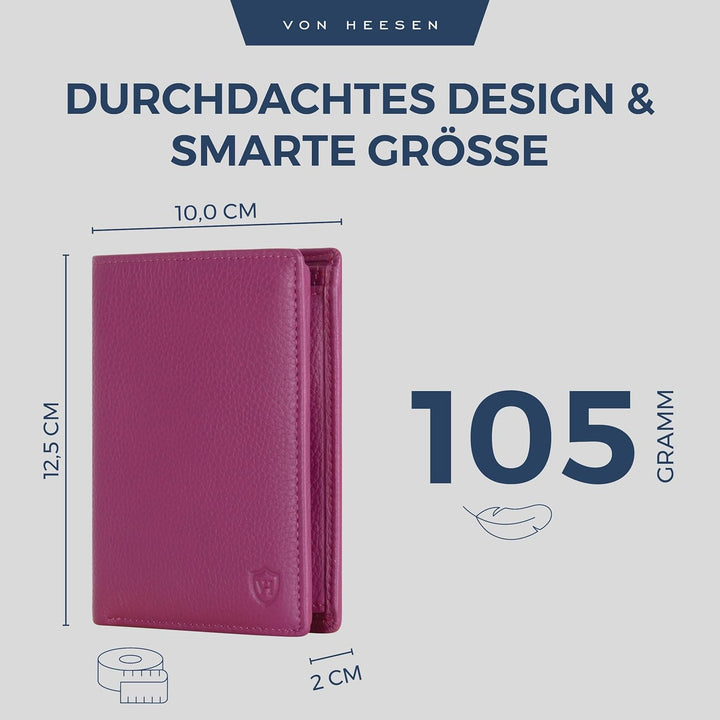 VON HEESEN Leder Geldbörse RFID Schutz I Echtleder Geldbeutel für Damen &amp; Herren I Portemonnaie Brie