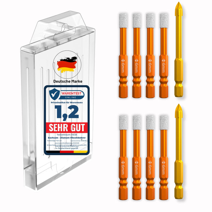 8X Fliesenbohrer Diamantbohrer Set 6mm, Glasbohrer Keramikbohrer Porzellanbohrer Feinsteinzeugbohrer