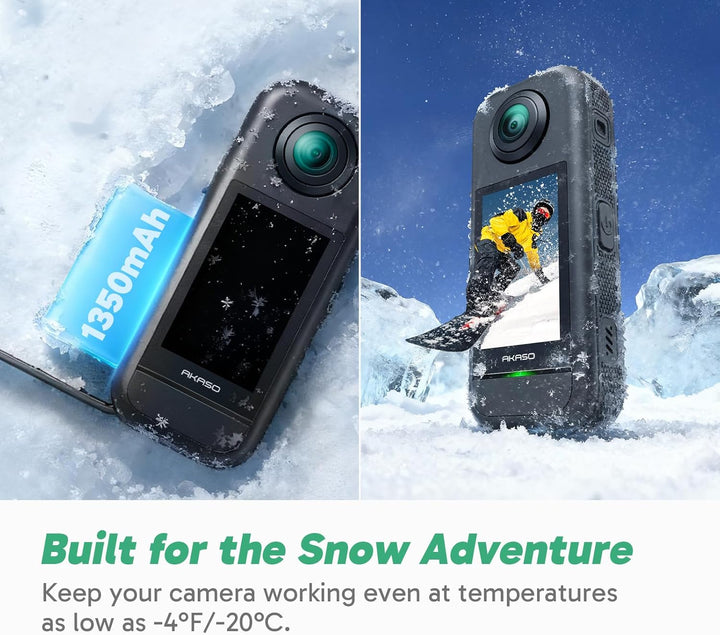 AKASO 360° Action Cam Ski-Set - 5.7K 72MP 360 Grad Actionkamera mit 256GB Speicherkarte Duale 1/2" 4