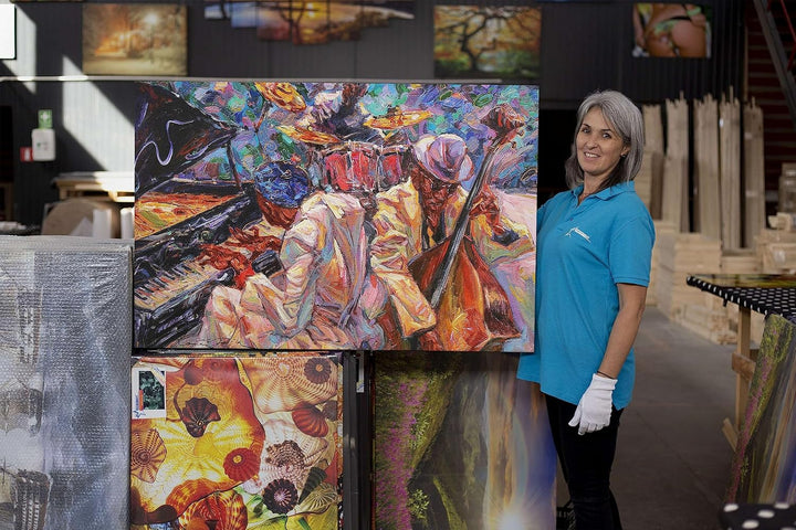 Startonight Bilder Orange Jazz Orchester Musik Malerei - Leinwandbilder Moderne Kunst - Abstrakte Wa