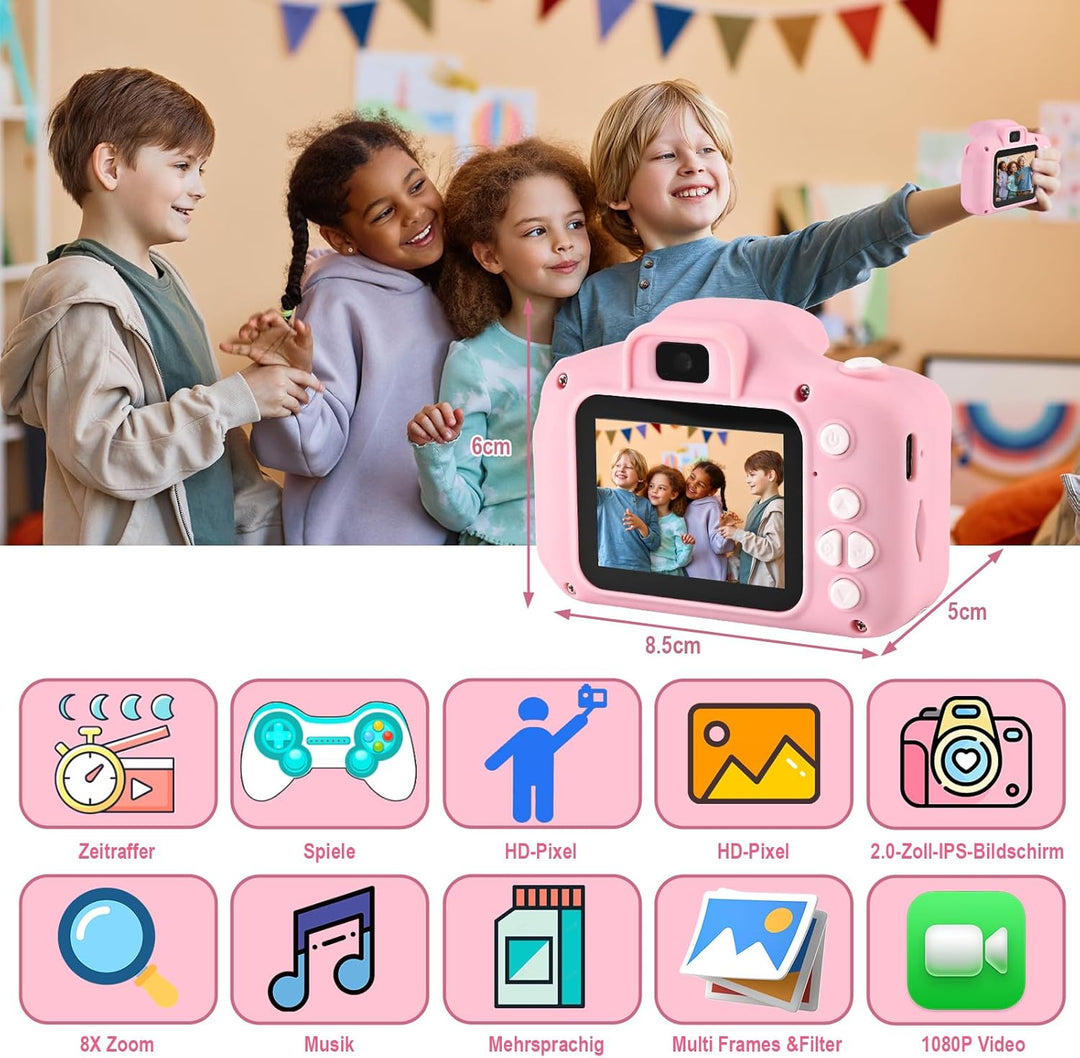 Faburo Kinder Kamera, 1080P Kamera Kinder mit SD-Karte, 2.0 Display Kinderkamera ab 3 4 5 6 7 8 9 10