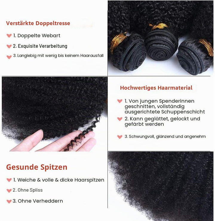 Afro kinky Curly Human Hair 3 Bundles Brasilianisches Afro-Echthaar, gewellt, 3 Bündel, gelockt, Ech