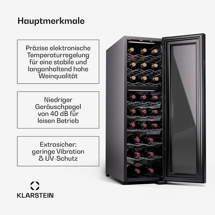 Klarstein Shiraz Weinkühlschrank Schwarz – 24 Flaschen, 2 Zonen | Getränkekühlschrank mit Glastür, f