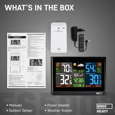 EMOS Wetterstation - Drahtloses System mit Farbdisplay, zur Wettervorhersage, für drinnen & draussen