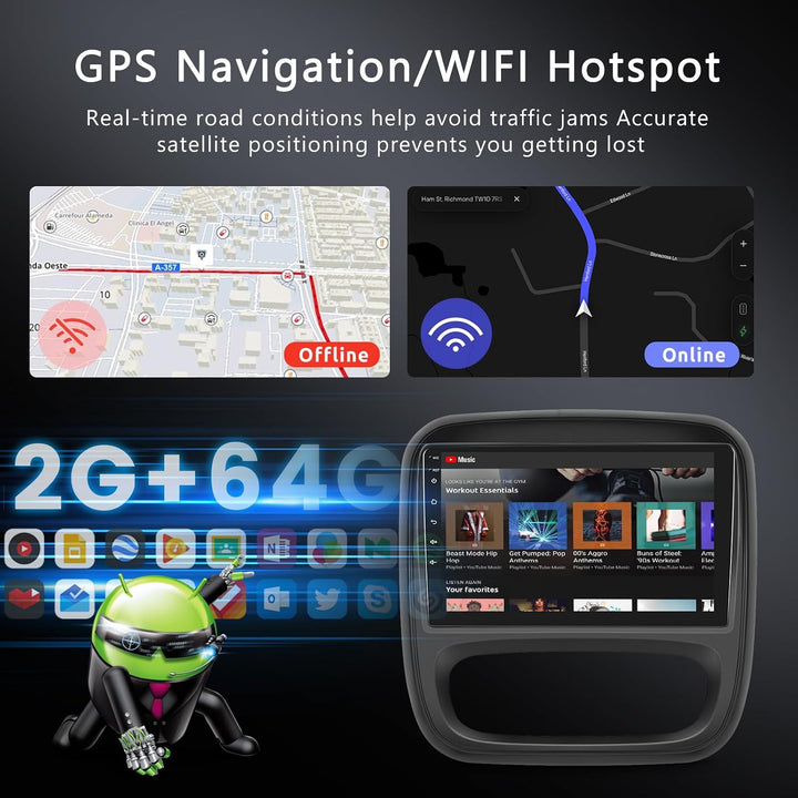 Hodozzy 2G 64GB Android Autoradio für Opel Vivaro B 2014-2018/ Renault Traffic 3 2014-2021 Wireless