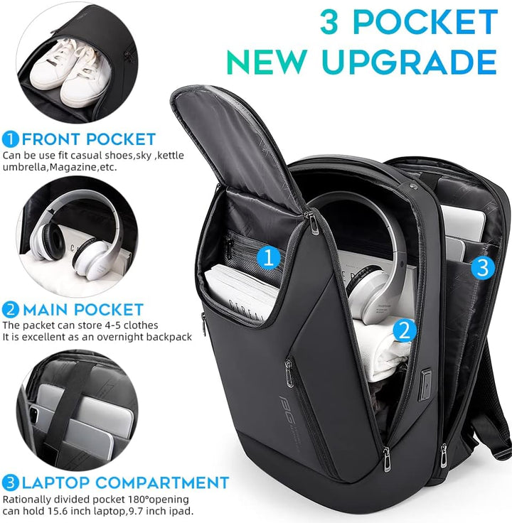 BANGE Business-Smart-Rucksack, wasserdicht, 39,6 cm (15,6 Zoll), Laptop-Rucksack mit USB-Ladeanschlu