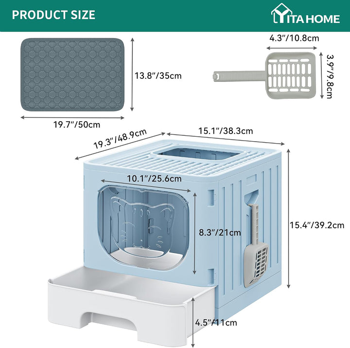 YITAHOME Klappbare Katzen-Toilette mit Deckel, Katzentoilette mit Streumatte &amp; Schaufel, Obenausstie
