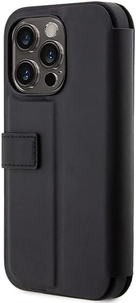 BMW BMBKP14X22RDPK Hülle für iPhone14 Pro Max 6,7" Schwarz Bookcase Leather Textured&Stripe