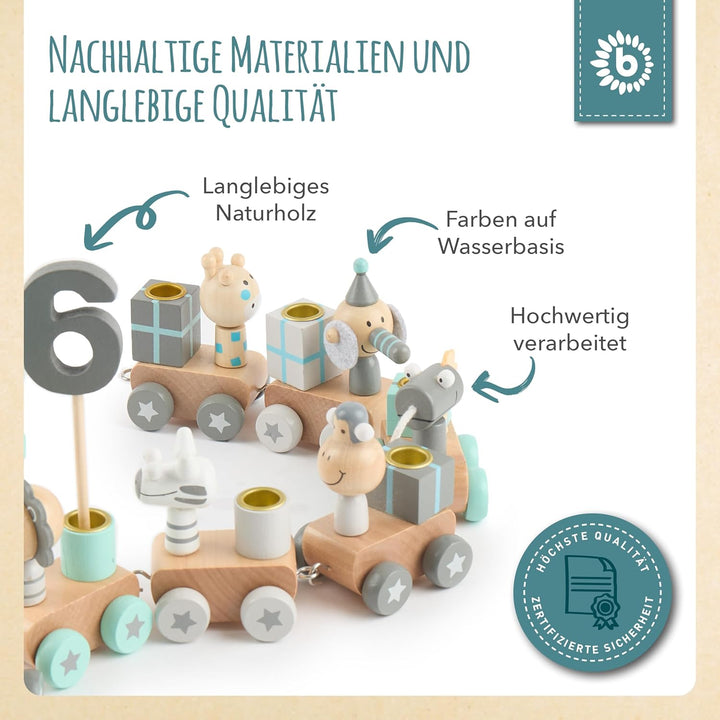 Bieco Geburtstagszug Holz - Scandi Look 0-99 Jahre - Mädchen 1 Geburtstag Junge Geburtstagsring Gebu