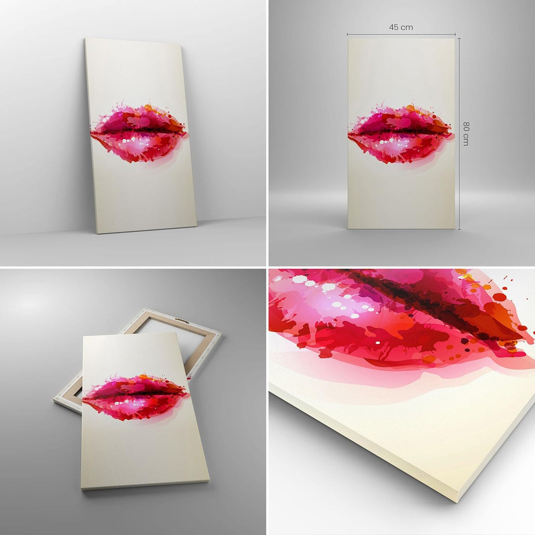 Bilder auf Leinwand Rote Lippen glänzend Lippe Glanz Leinwandbild mit Rahmen 45x80cm Wandbilder Deko