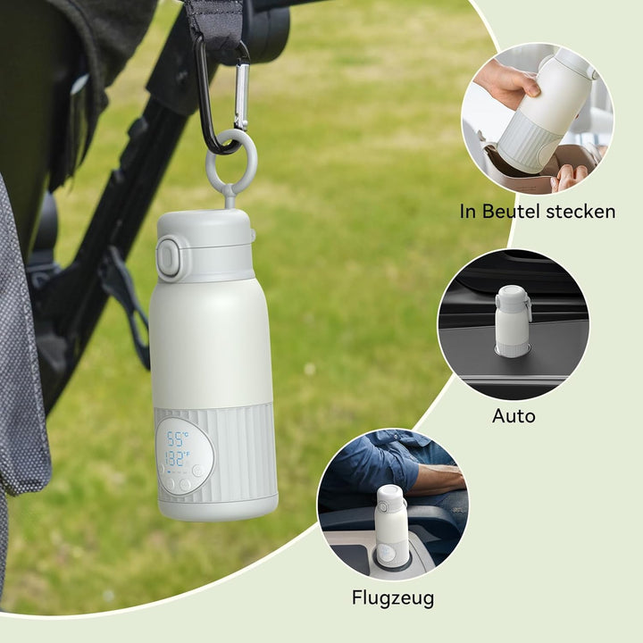 Tragbarer Flaschenwärmer Baby Unterwegs Akku 380ml für Muttermilch Wasser 10000mAh Schnell Aufheizen