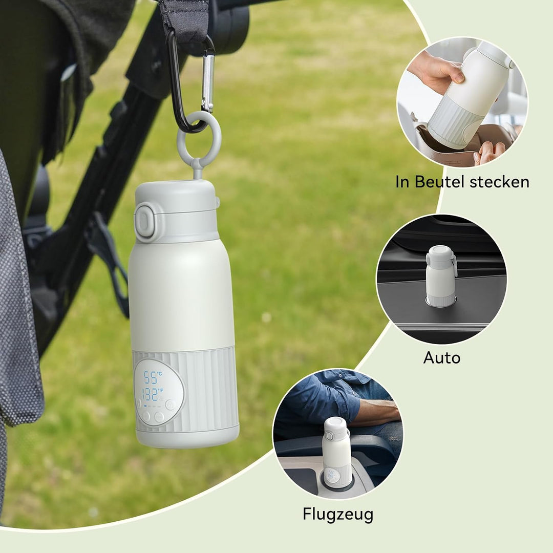 Tragbarer Flaschenwärmer Baby Unterwegs Akku 380ml für Muttermilch Wasser 10000mAh Schnell Aufheizen