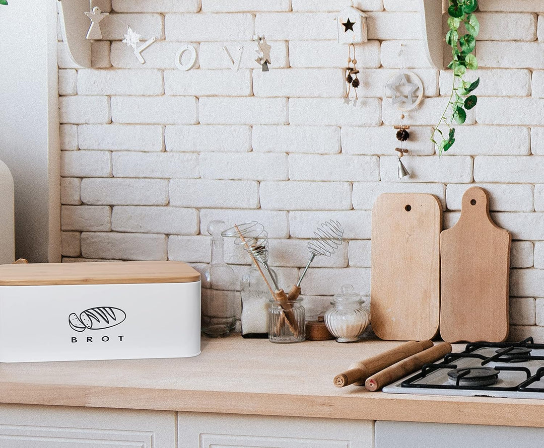 Theo&Cleo Brotkästen mit Deckel, 42cm * 23cm * 16cm, Deckel aus Ökologisches Bambus, Kann als Schnei