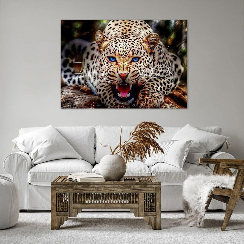 Bilder auf Leinwand 100x70cm Leinwandbild mit Rahmen Panther Tier Gross Wanddeko Bild Schlafzimmer K