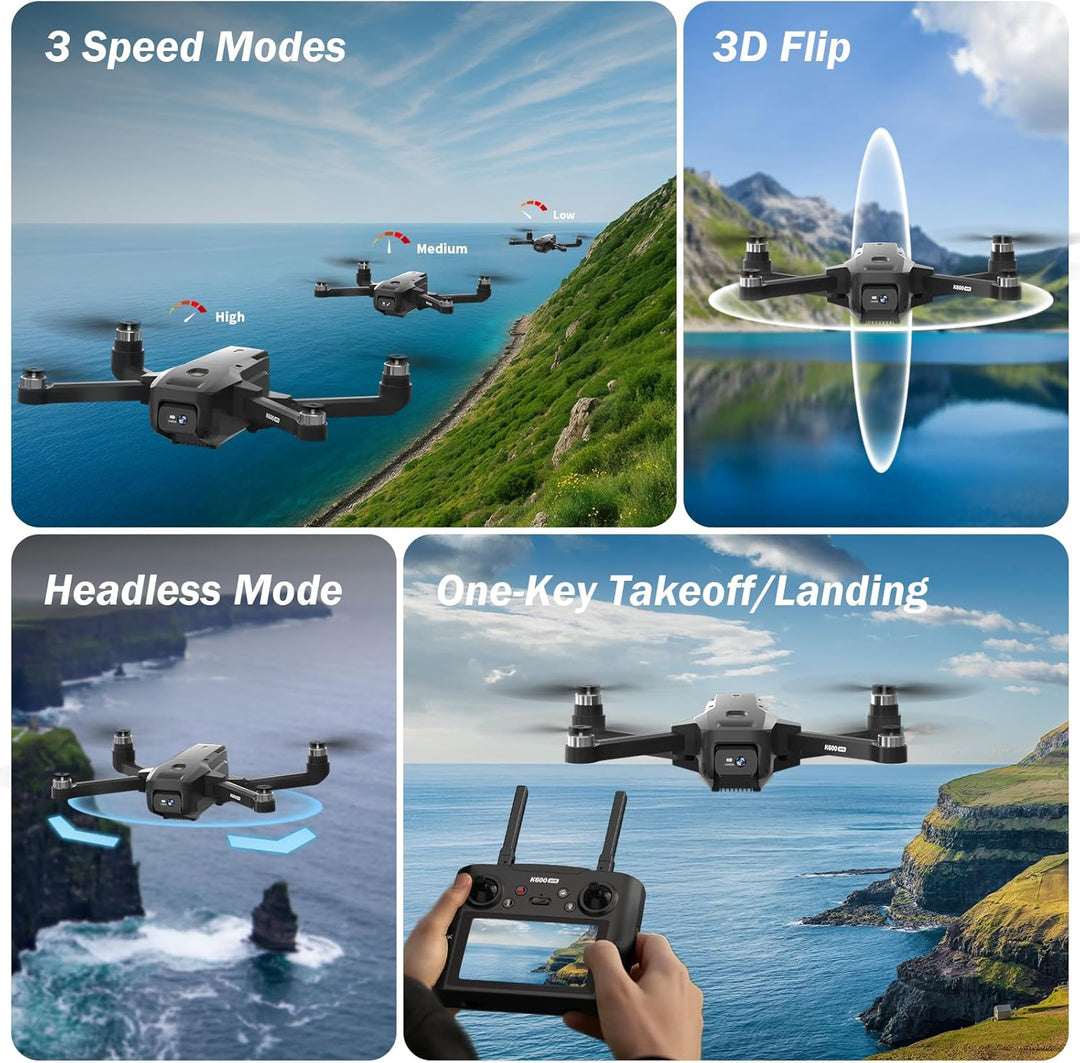 GPS Drohne mit 4.5" HD Bildschirm EIS Kamera, Follow Me Modulare Batterie | AI Track&amp;Orbit,Gesten Sc