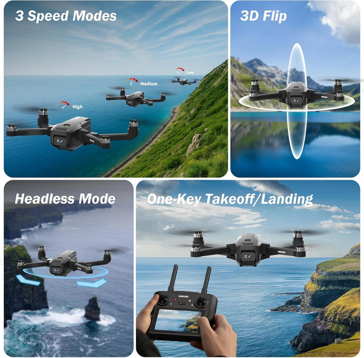 GPS Drohne mit 4.5" HD Bildschirm EIS Kamera, Follow Me Modulare Batterie | AI Track&amp;Orbit,Gesten Sc