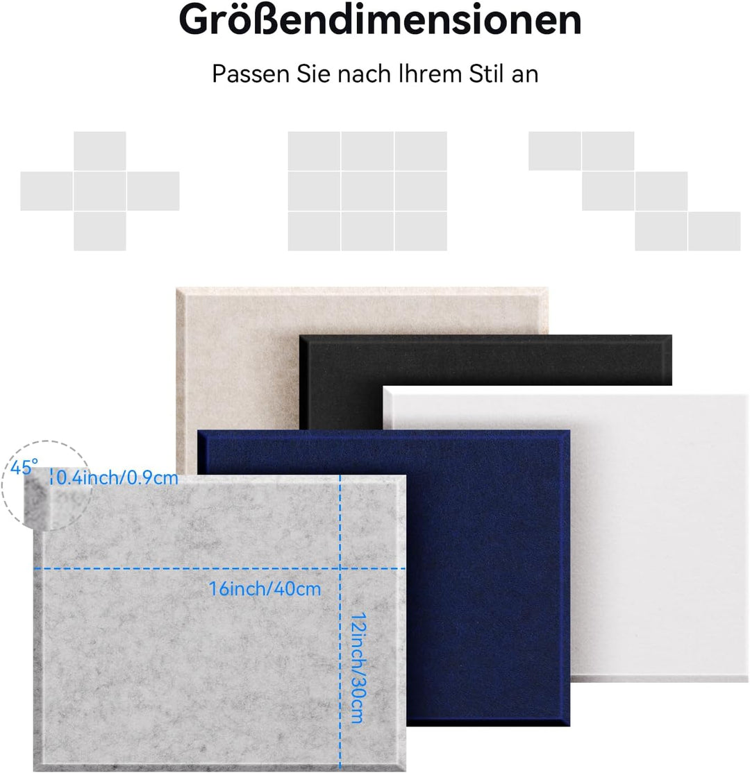 24 Stück Akustikplatten selbstklebend, Abdeckung 2.88㎡, 30*40*0.9cm, Schallschutz &amp; Schalldämmung fü