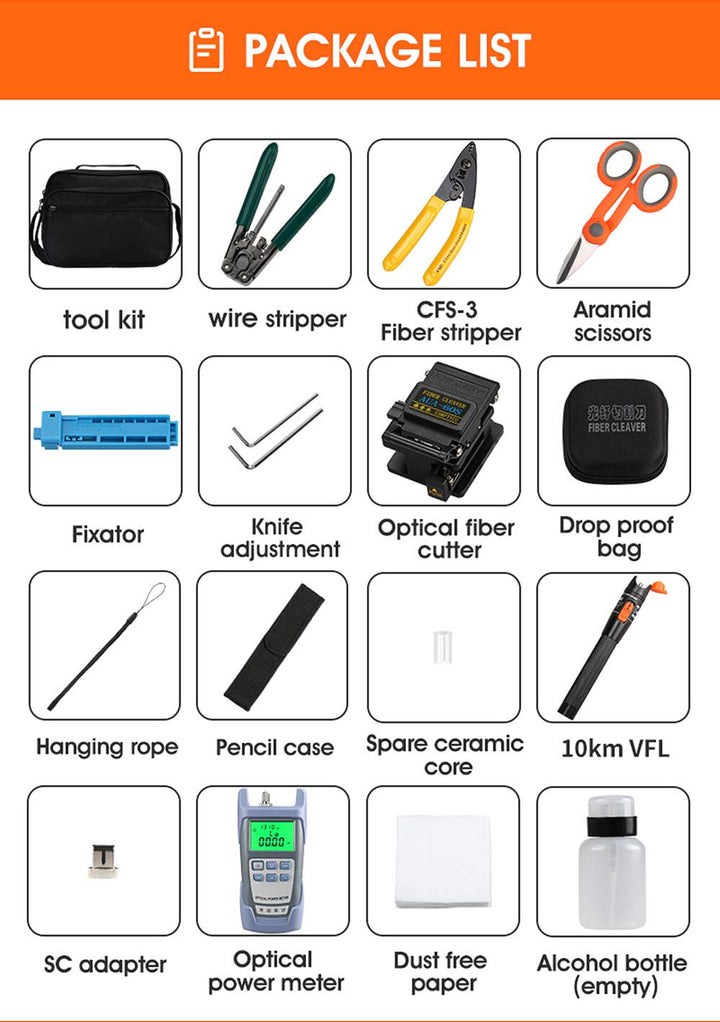 Osairous 16 Stück/Set FTTH Faser-Werkzeug mit Photometer, Glasfaser, AUA-60S, Visueller Fehlersucher