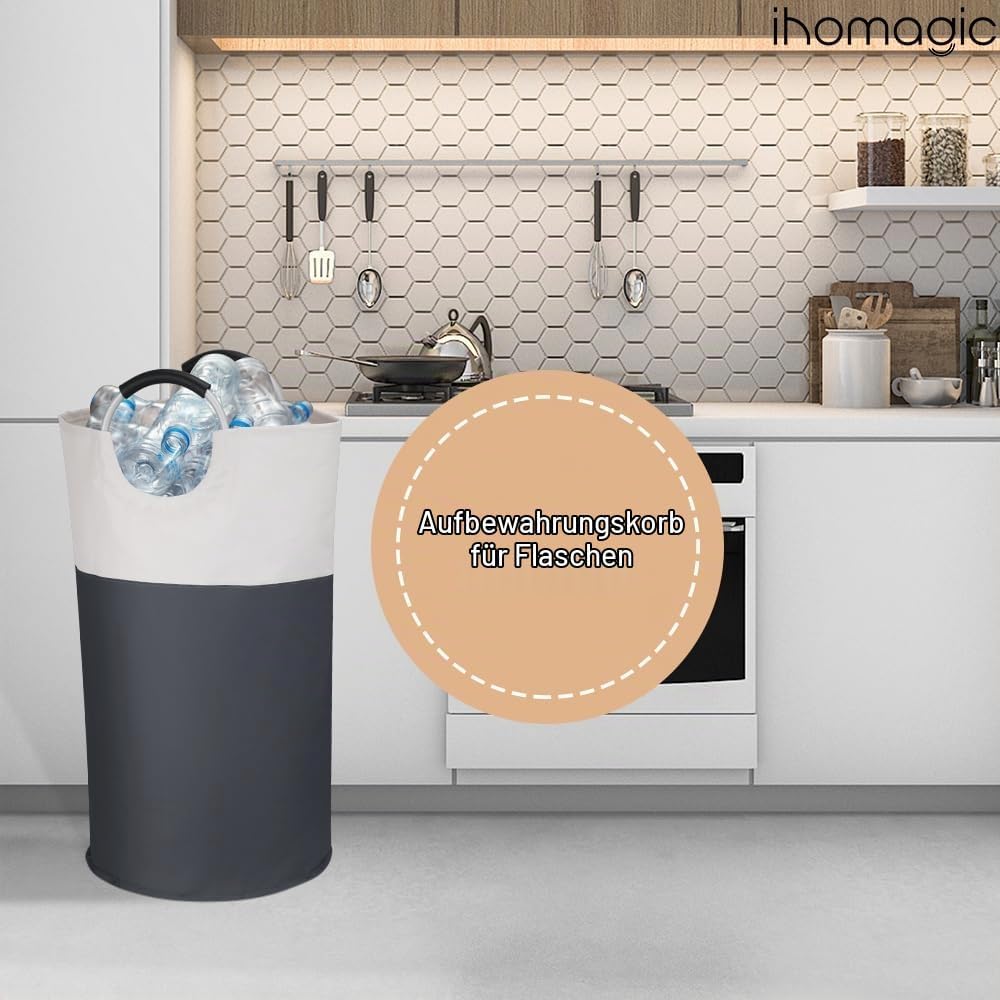 Wäschekorb 95L Faltbar Wäschesammler Wäschetonne Stoff Wäschebox mit Griff, Gross Wäschesortierer Au