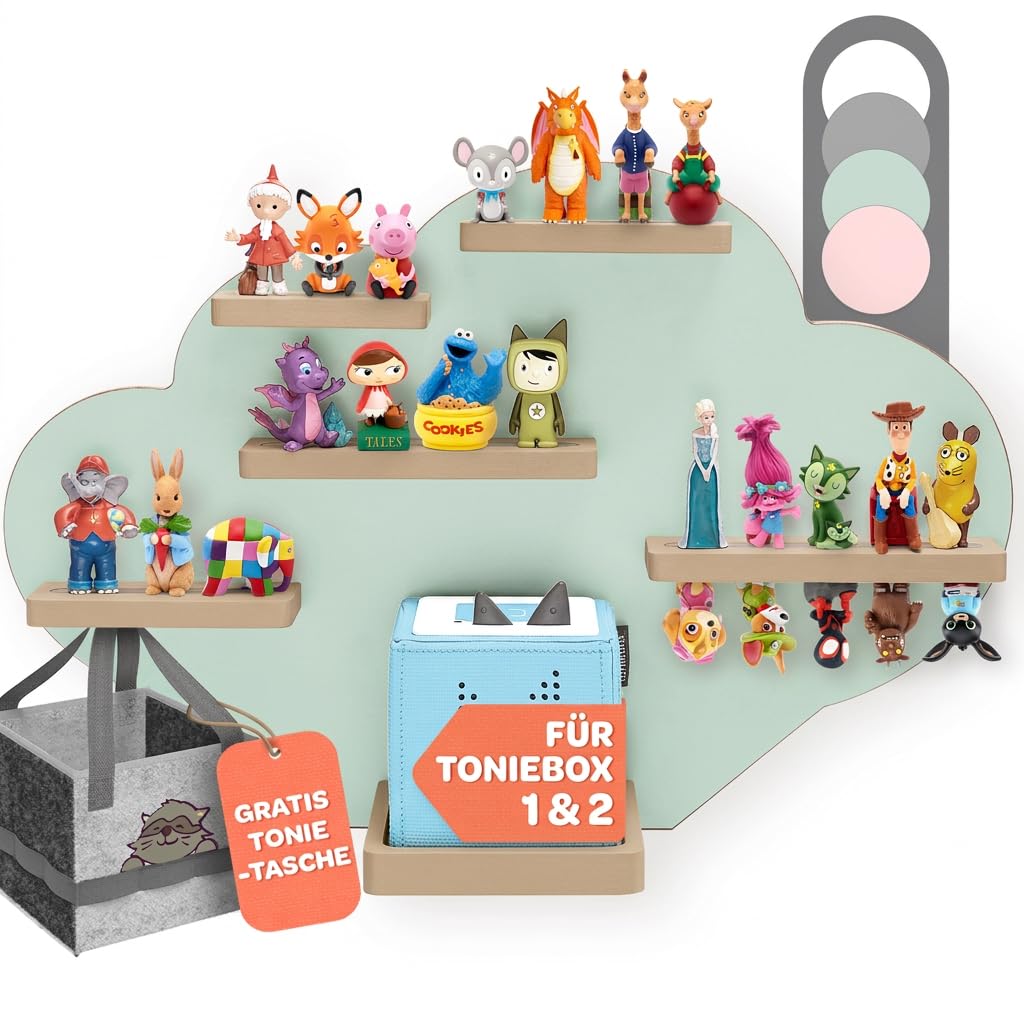 Tonie Regal Wolke Grün für Toniebox 1 & 2 [GRATIS Tragetasche] bis 20 Figuren - Mädchen und Junge -