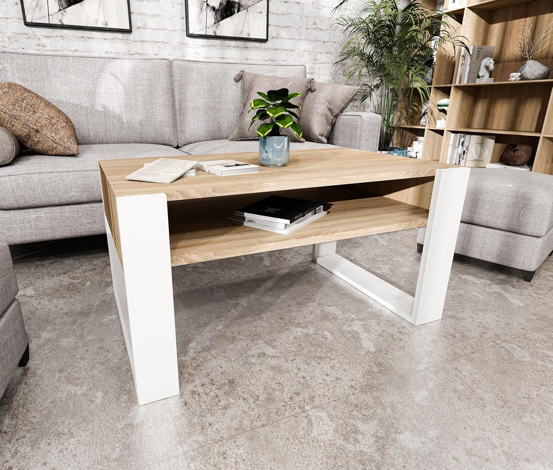 Couchtisch 92×53.6 cm – Wohnzimmertisch aus Holzwerkstoff, Stabiler & moderner Kaffeetisch mit zusät