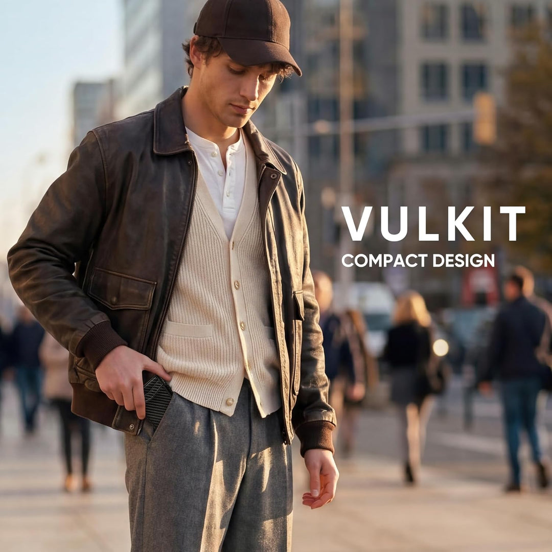 VULKIT Kreditkartenetui Leder Kartenetui RFID Blocking Automatische Pop Up Visitenkartenetui für Kar