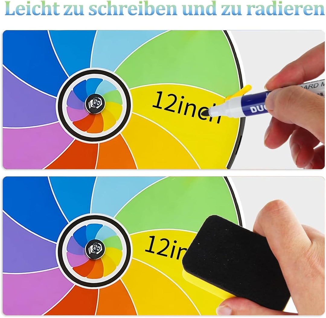 Glücksrad zum Drehen, 10 Slots Glücksrad Spielzeug, mit Trocken Abwischbarem Marker und Radiergummi,