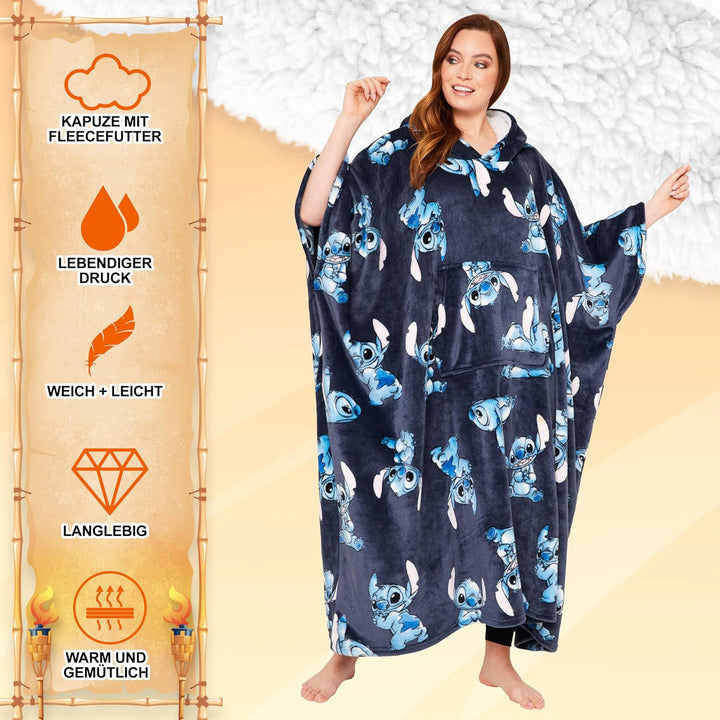 Disney Stitch Kapuzenpullover Damen Oversize Hoodie Decke mit Ärmeln Sherpa Weiche Warme und Komfort