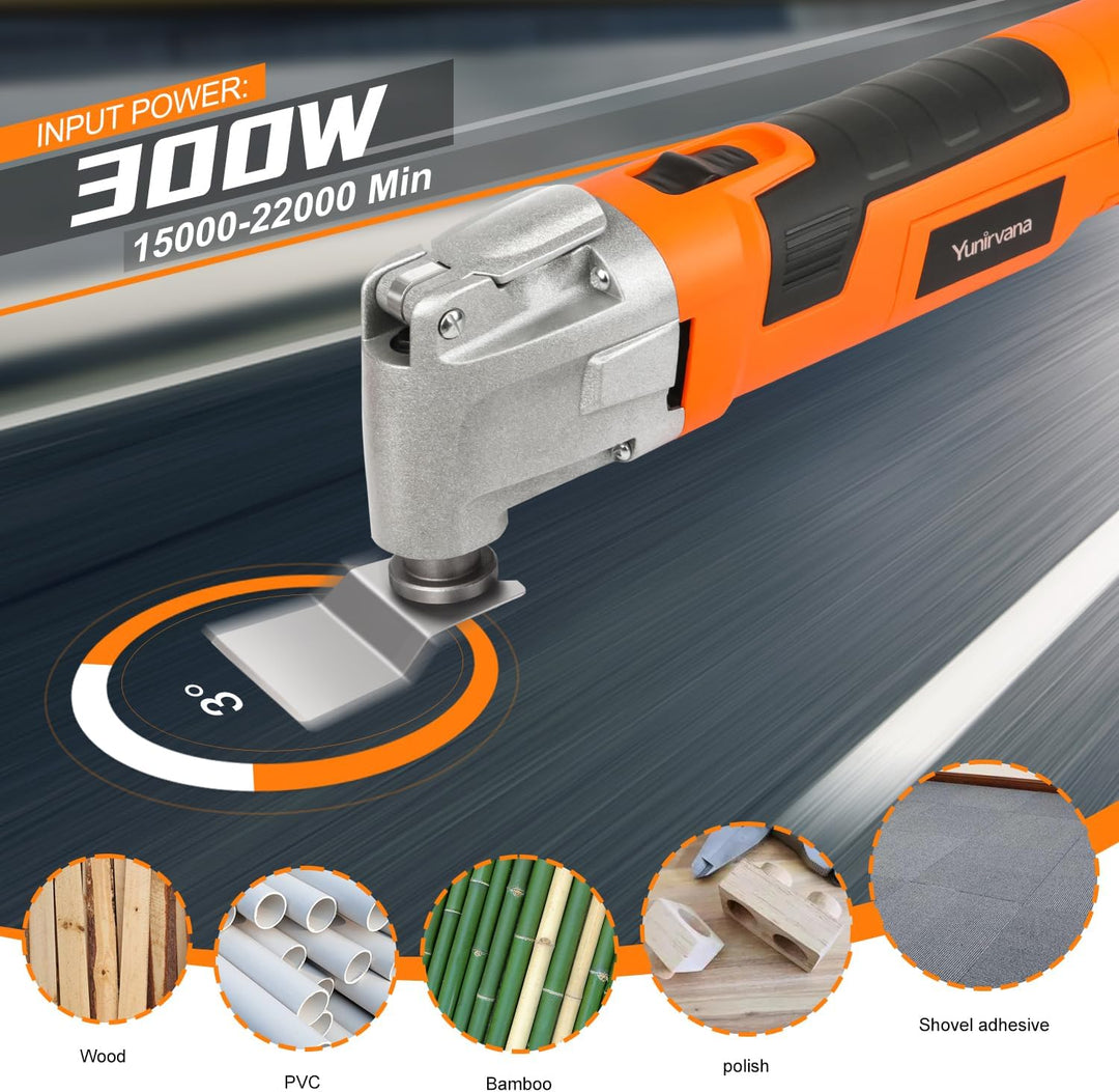 300W Oszillierendes Multifunktionswerkzeug, 6 variable Geschwindigkeiten, 15.000-22.000 U/min variab