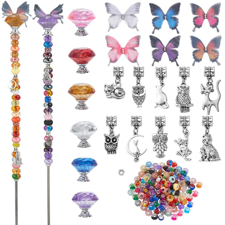SUNNYCLUE 194 Stück DIY Gartenstecker Set Perlen Gartenstecker Feenstäbe Organza Schmetterling Gross