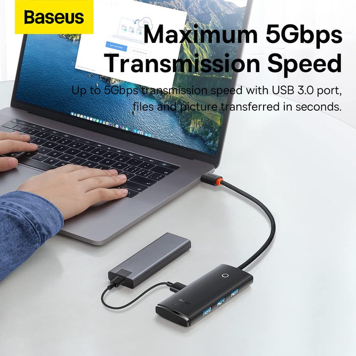 BASEUS HUB Lite Series 4-in-1 Adapter (Type-C to 4xUSB-A 3.0 5Gb/s) Cable 0.25m, Black (WKQX030301)